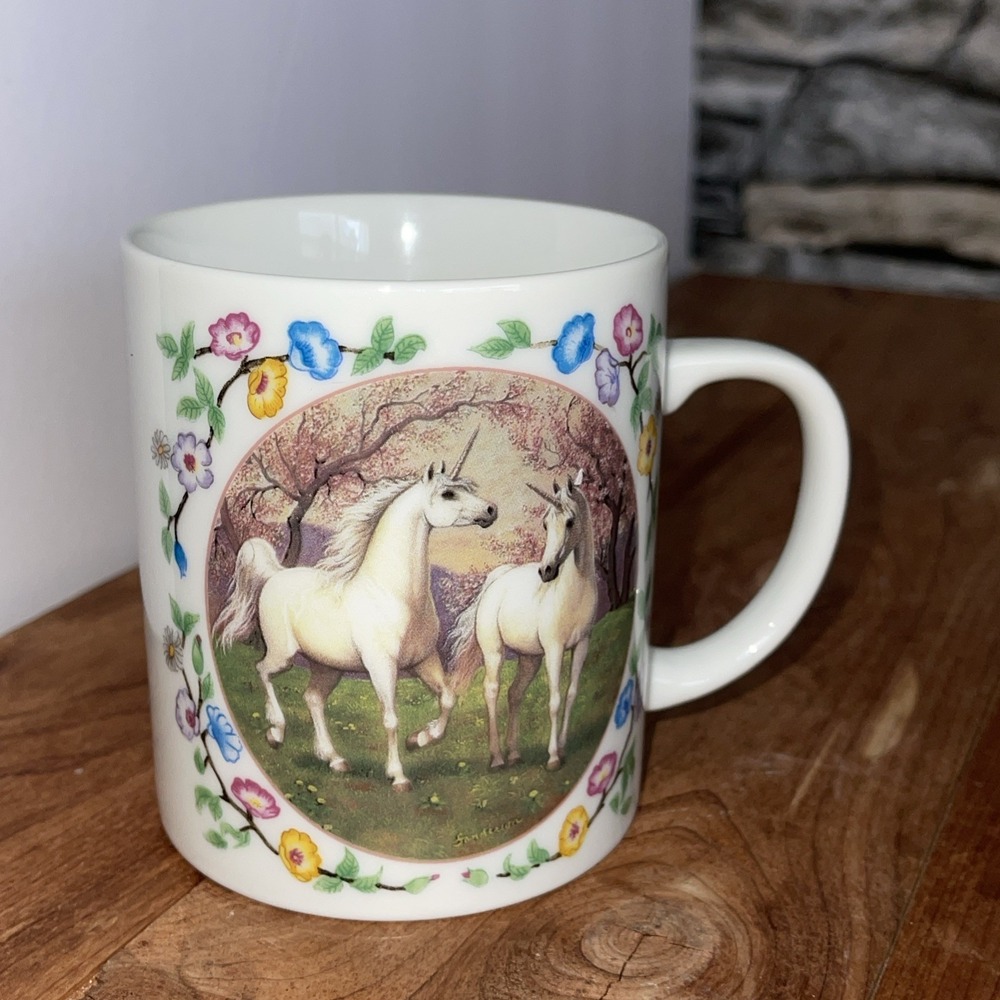RUTH SANDERSON PRINCETON GALLERY UNICORN COFFEE MUG Japan 1994 Mystical Spring